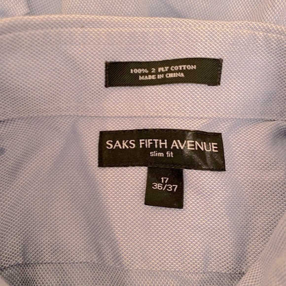 Saks Fifth Avenue Slim Fit Button Down Dress Shirt size 17 36/37 - Picture 3 of 5